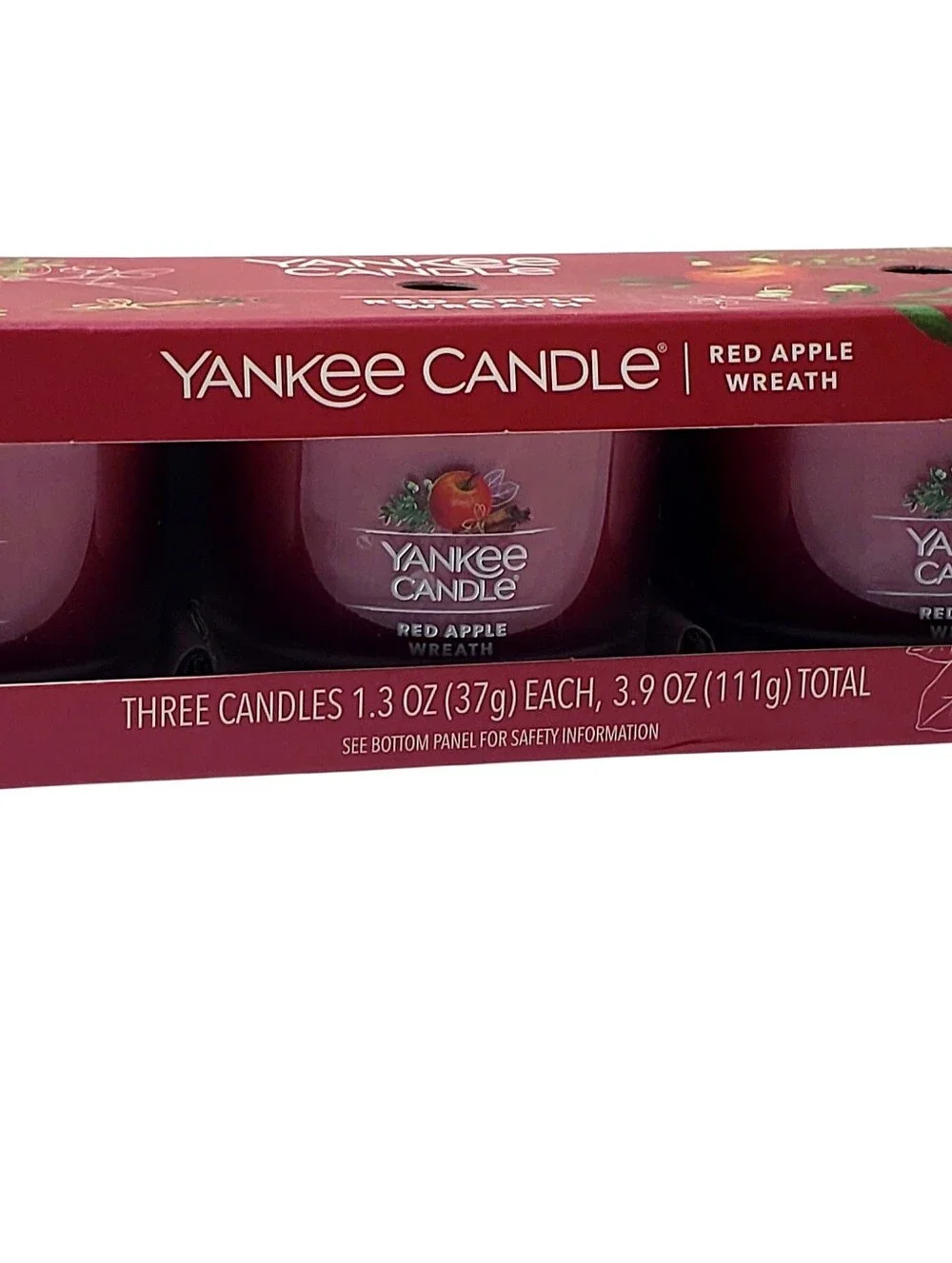 Yankee Candle Red Apple Wreath 1.3 oz Votive Jar Candle Set 3-Pack New in Box